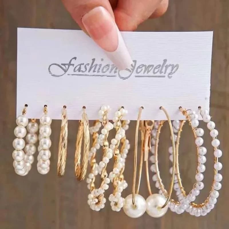 Fashion women's round earrings set, imitation pearl plated K gold jewelry gift
