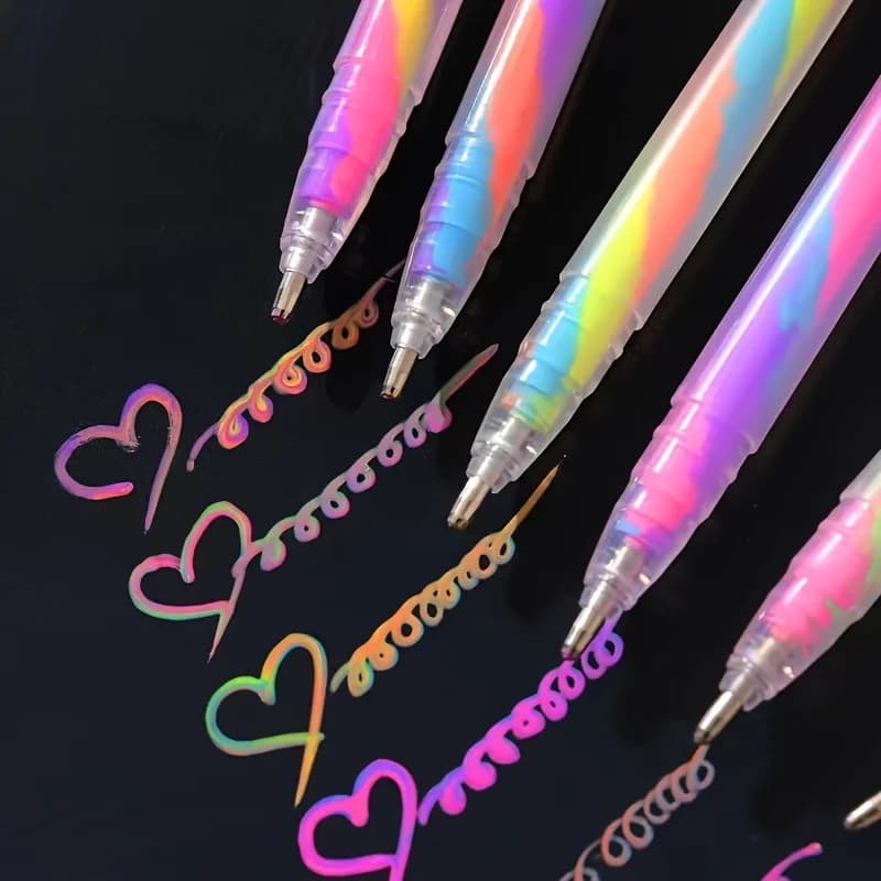 6 Colors Sparkly Gel Pens Fine Point Rainbow Gradient Pens For Highlighting On Markers Grip Colored Pencils