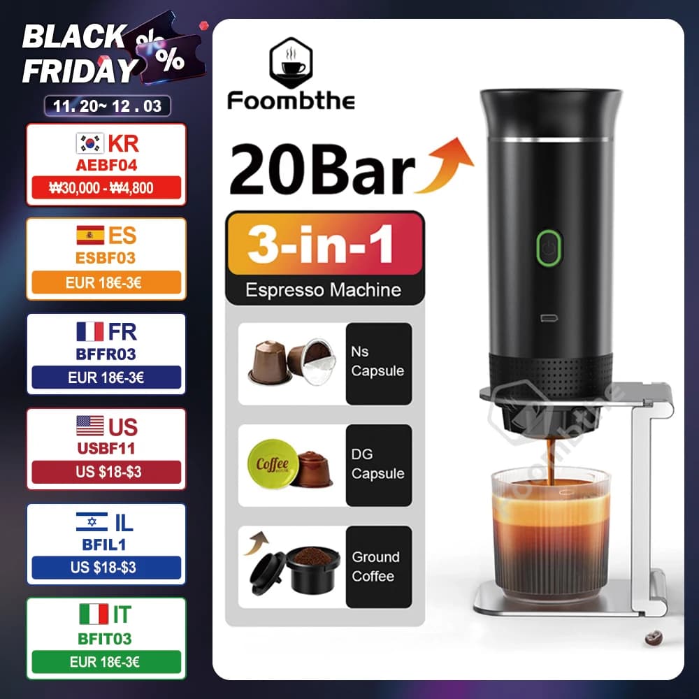 Wireless Electric Portable Espresso Coffee Machine for Car & Home Camping Coffee Maker 3-in-1 Capsule Powder Travel Coffee Maker