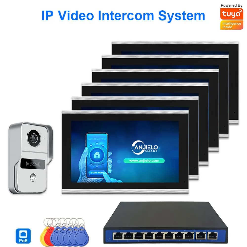 Tuya 1080P IP Video Intercom System Set 10-Inch Touch Monitor  POE Connect Doorbell for Villa Flat RFID Access Control