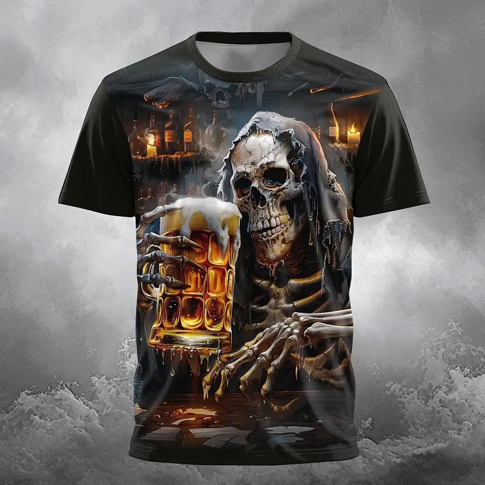 Men T-Shirt 3D Skull Print Casual Crew Neck Tee Short Sleeve Tops Summer Oversized T-Shirt Hip Hop Trend Fashion Men's Clothes