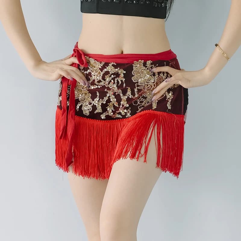 Belly dance hip scarf skirt sexy beaded tassel summer new Oriental dance training suit waist scarf bag hip.