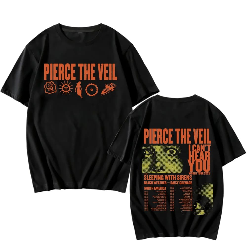 Pierce The Veil I Can’t Hear You World Tour T-shirts Two Sides Unisex Cotton TShirts Men Women's Music Tees Rock Band Punk Tops