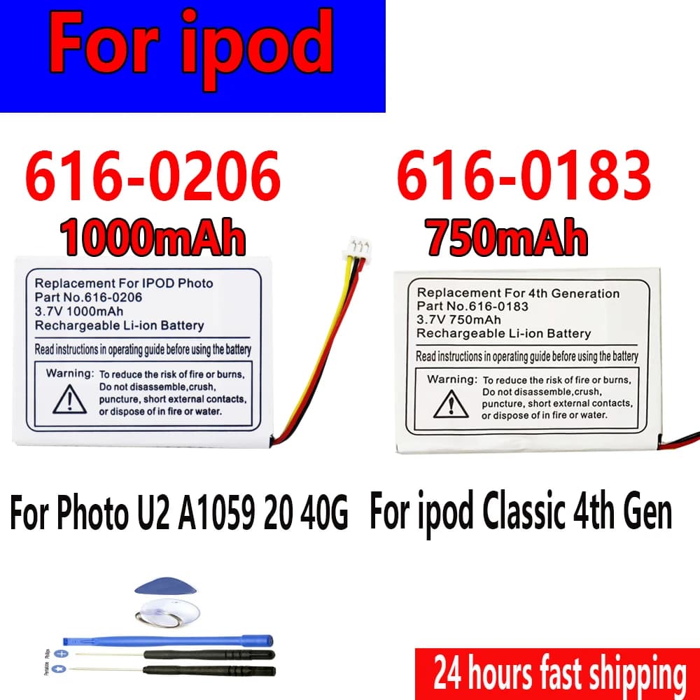 1000mAh Li-ion battery 616-0206 616-0183 Replacement For ipod Classic 4th Gen / Photo U2 A1059 20 40GB Battery