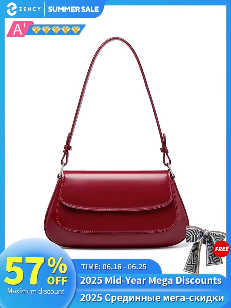Zency Luxury Handbags Purses For Women Genuine Leather French Style Summer Ladies Shoulder Bag Underarm Crossbody Messenger