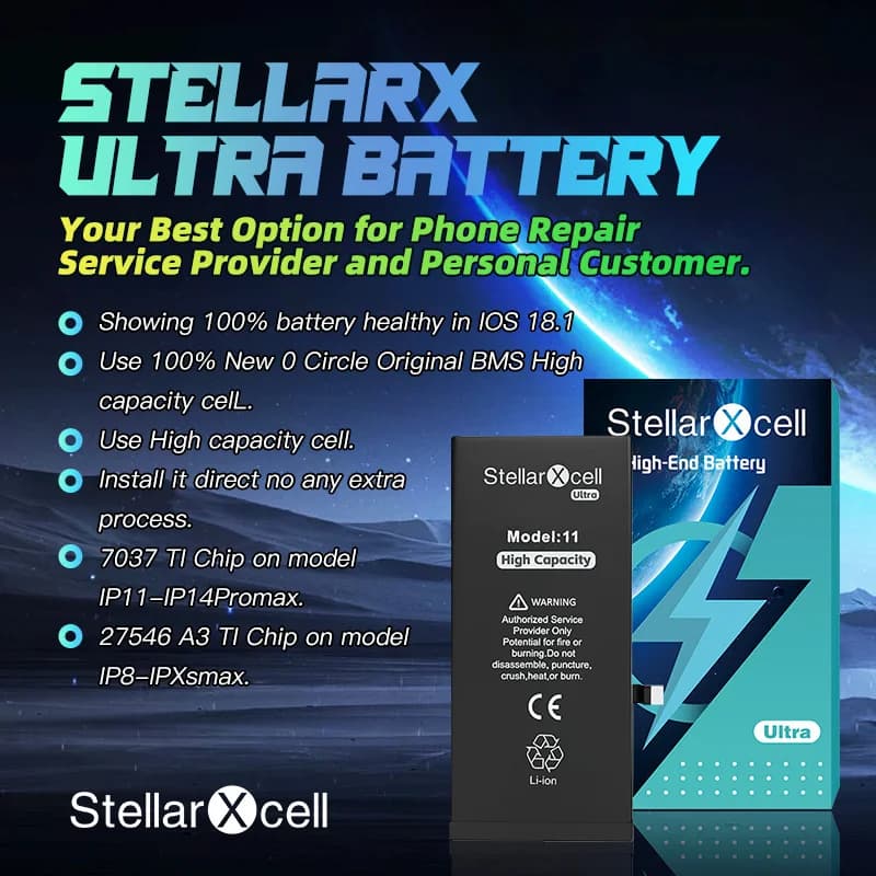 StellarXcell-Ultra Genuine Battery for iphone 7037 TI for 11 Xs 12 13mini Pro max 14pro max 15 p7 ip8plus free tools