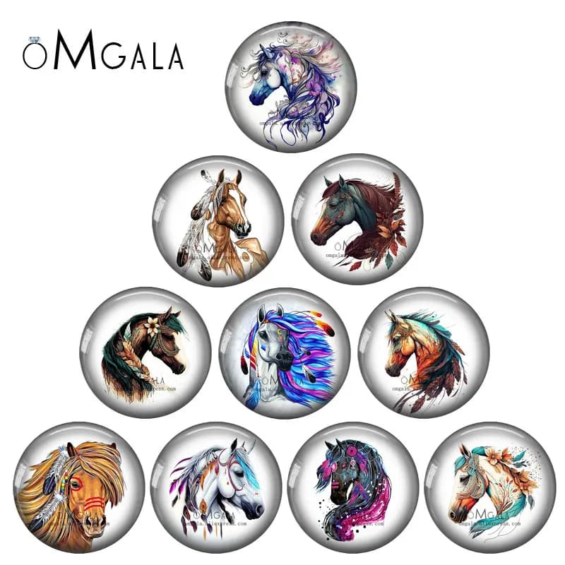 Watercolor Bohemian Horse Art Paintings 12mm/18mm/20mm/25mm Round Photo glass cabochon demo flat back Making findings