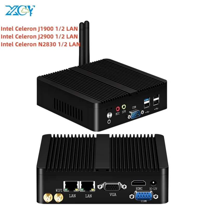XCY Fanless Mini Pc Intel Celeron J1900 J2900 Windows 10 7 Linux Thin Client Minipc Pfsense Micro 2 Lan Port Desktop Computer PC