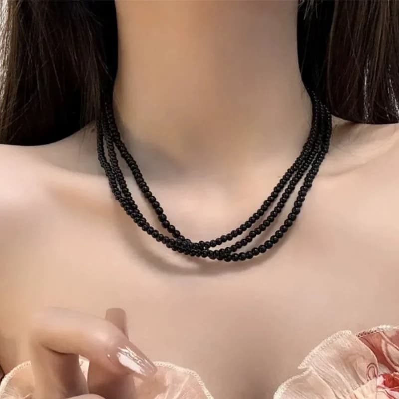 Black Strands Pearls Necklace Women Men Vintage Simple Elegant Necklace Daily Versatile Casual Necklace Fashion Jewelry Gifts