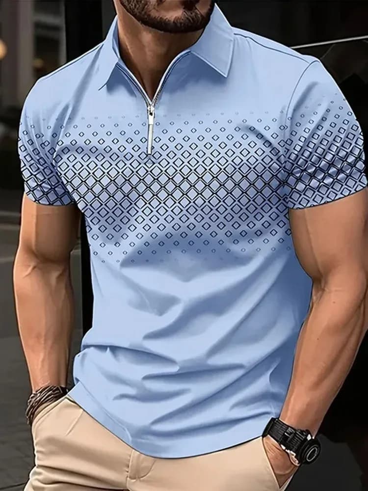 summer men short sleeve POLO shirt fashion 3D T-shirt zipper golf shirt casual street men's clothing European measurement