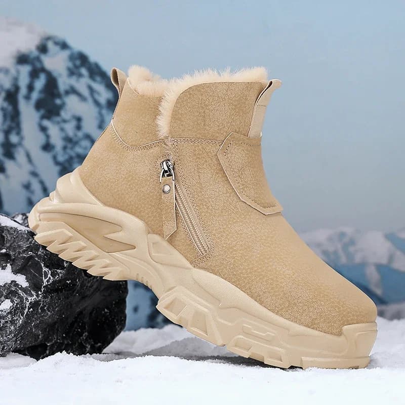 Fashion Winter Solid Plush Warm Casual Men Shoe Lace-up Boots Male Hard-Wearing Outdoor Sports Shoes Comfortable Breathable Shoe