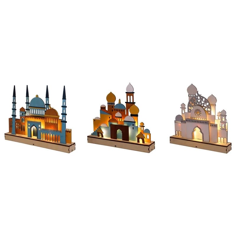 Wooden Eid Mubarak LED Night Light Muslim Ramadan Decor For Home Islamic Muslim Party Mubarak Decor Party Supplies