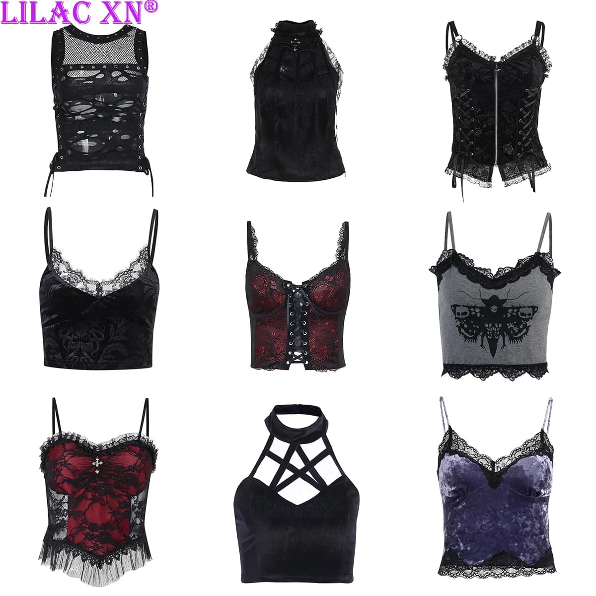 Goth Cross Print Lace Bodycon Crop Tops Camis Sexy Y2K Aesthetic Black Red Basic Corset Tank Top Summer Clothes for Women Girls