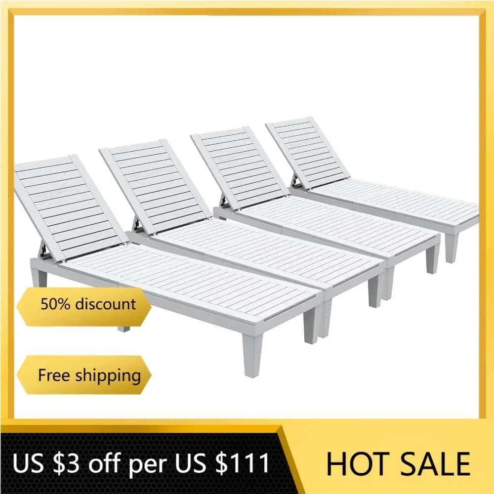 Outdoor Chaise Lounge Chairs Set of 4 With Adjustable Backrest Chair Sturdy Loungers Freight free