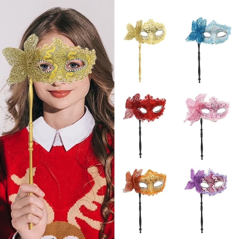 Masquerade Mask with Holding Stick Butterfly Mask Half Face Mask Halloween Party Mask Evening Prom Mask for Carnivals