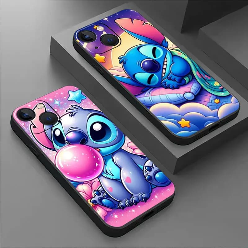 Case For Apple iPhone 11 13 15 14 Pro Max 12 Mini 7 8 Plus XR X XS SE 6 6S Black Soft Shell Phone Cover TPU Cartoon Cute Stitch