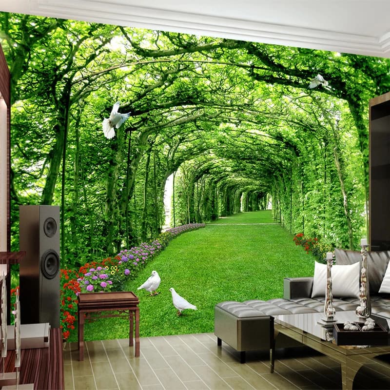 Custom Photo Wallpaper For Walls 3 D Green Forest Tree Lawn 3D Stereo Space Backdrop Wall Paper Home Decor Mural Papel De Parede