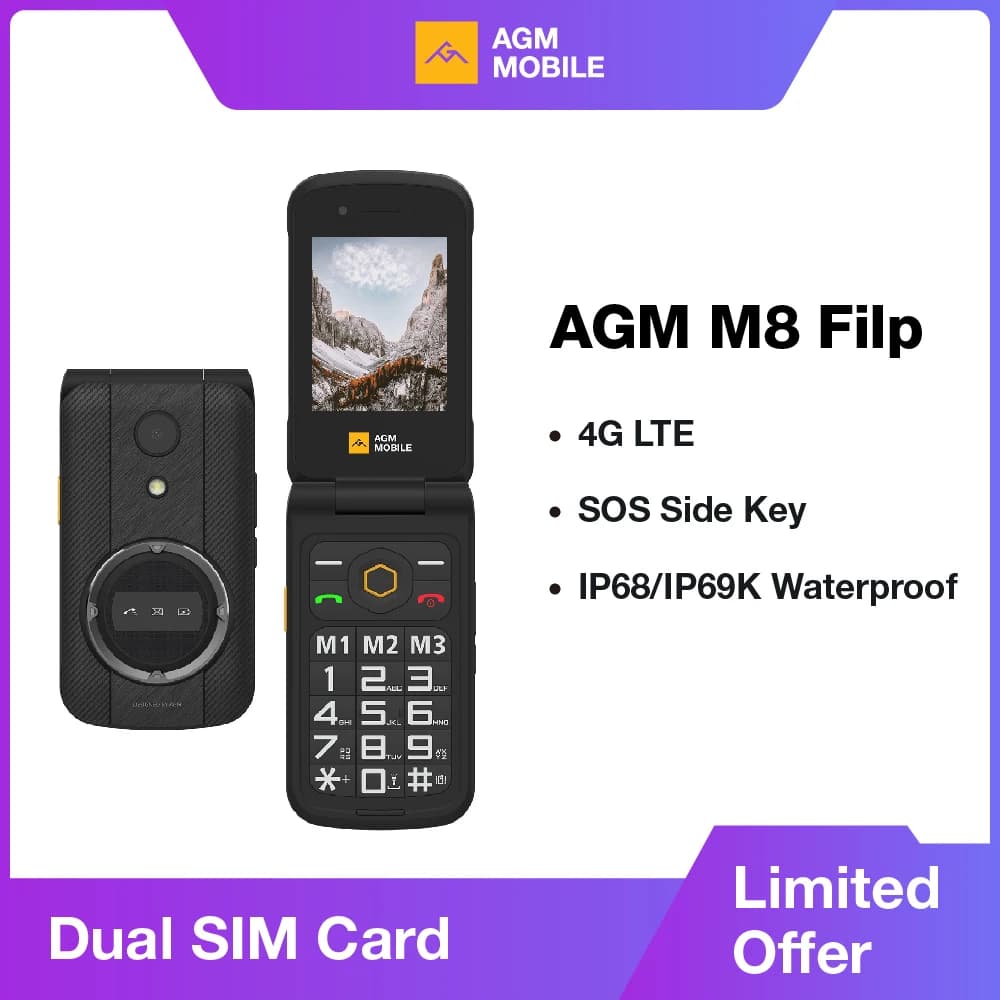 AGM M8 Flip Rugged Phone Elderly Feature Cellphone SOS Quick Call Big Letters With English And Russian Keyboard