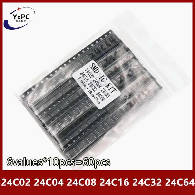 6values*10pcs=60pcs New 24C02 24C04 24C08 24C16 24C32 24C64 SOP-8 EEPROM KIT