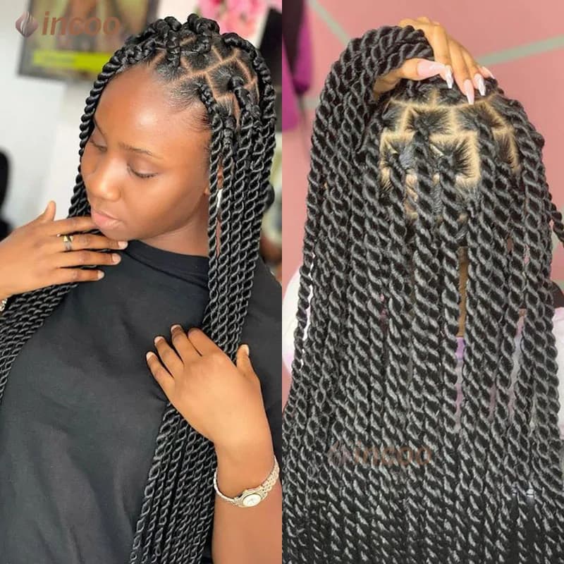 Synthetic 26 Inch Braided Wigs For Black Women Faux Locs Goddess Full Lace Braided Wigs Jumbo Knotless Braid Lace Frontal Wigs
