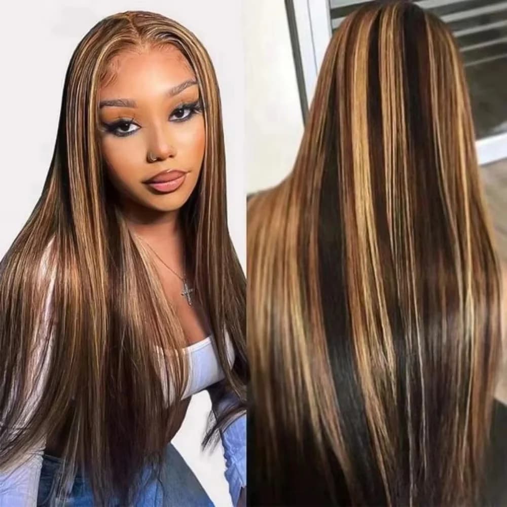 Highlight Transparent Lace Front Human Hair Straight 30Inch Lace Frontal Wig Colored Brazilian Lace Front Hair Wigs For Women
