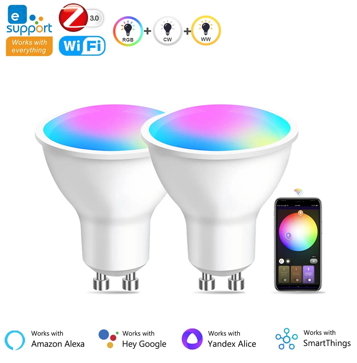 GU10 Zigbee/Wifi Led Light Bulb RGB CW WW Spotlights Led Bulbs Smart Led Lamp Work With Alexa Echo Hub Google Yandex Smartthings