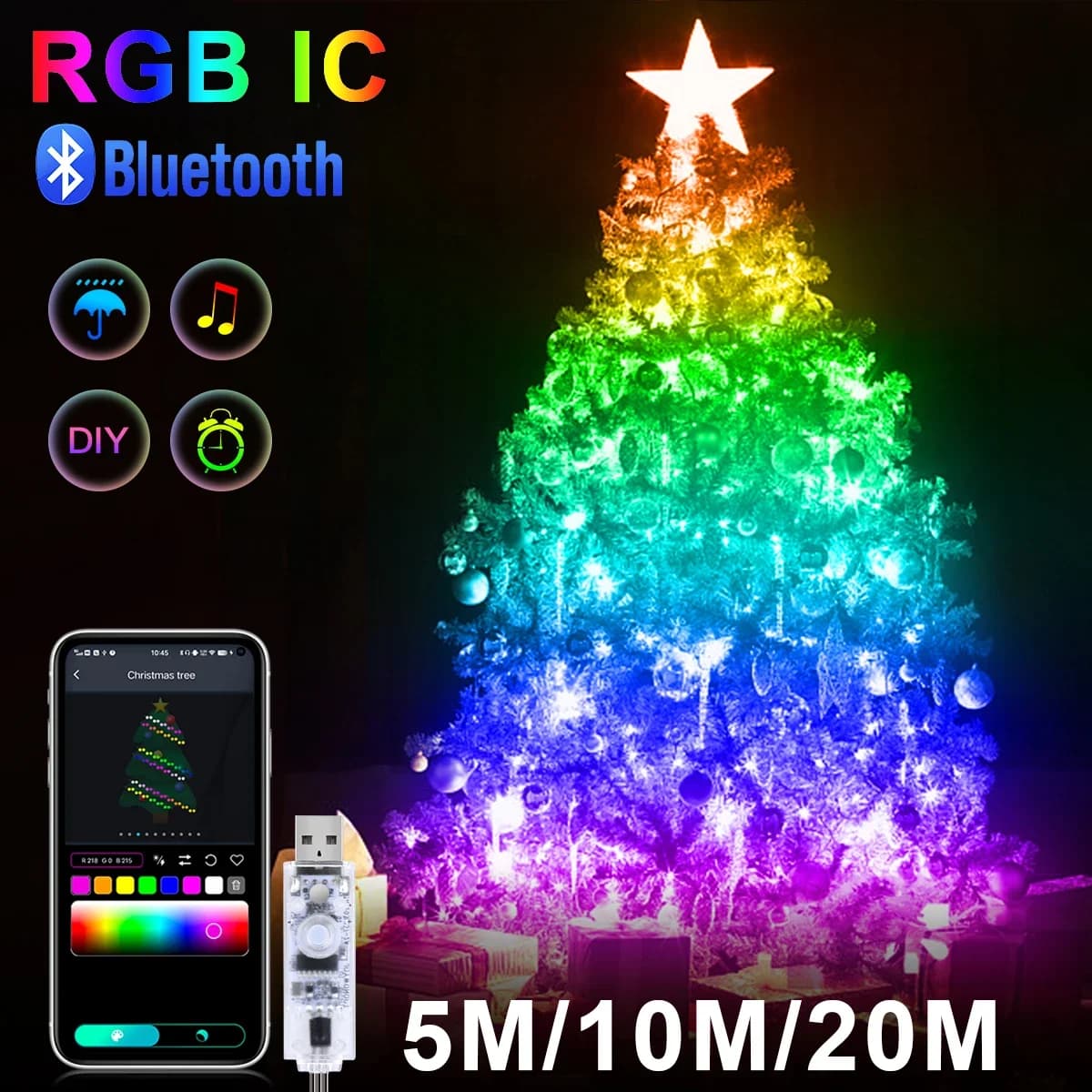 20M 10M 5M LED Festival Lights Fairy String Light Smart Bluetooth Addressable Curtain Lights Garland Festoon Home Party Decor