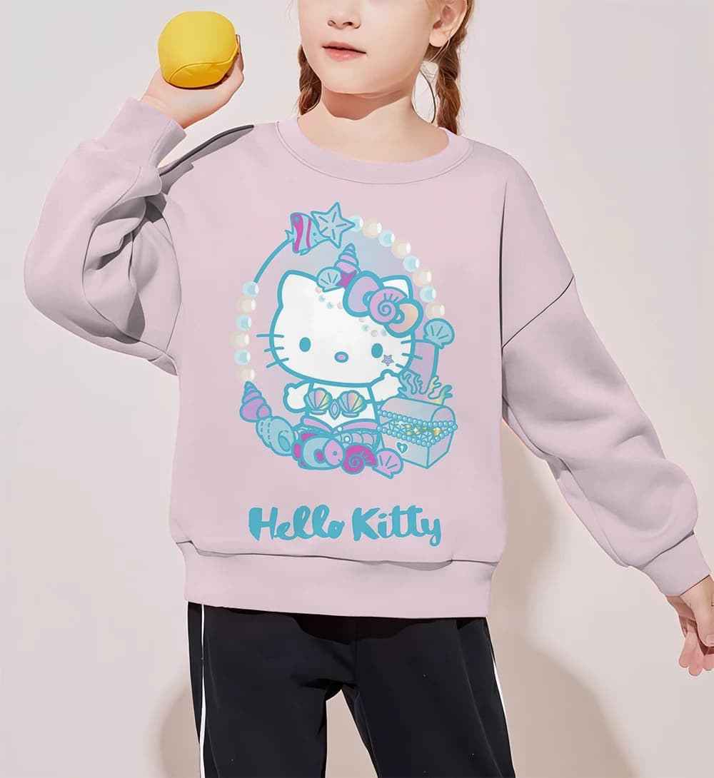 Girls round neck birthday party sweet and cute tops new spring and autumn Hello Kitty print comfortable casual sweatshirt
