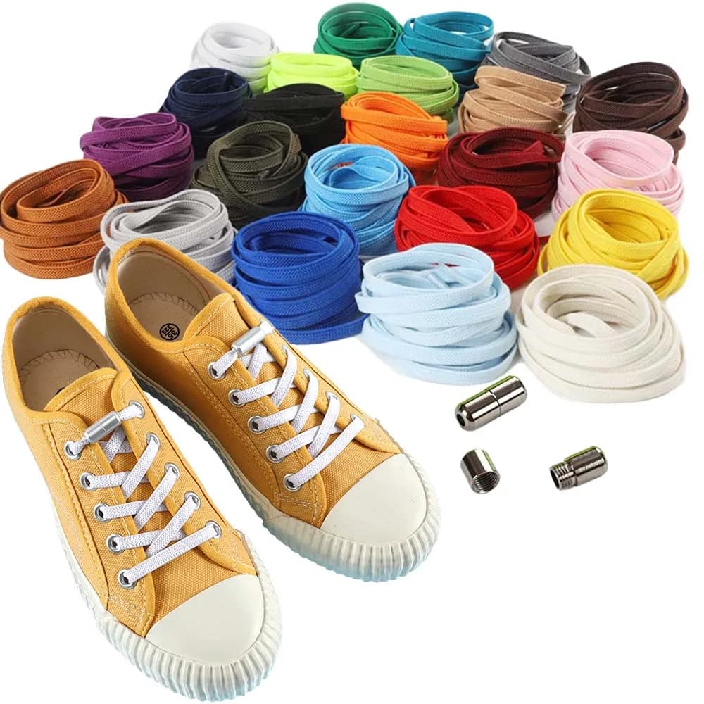 1 Pair Quick Capsule Metal Lock Shoelaces Without Ties Elastic 8MM Widened Flat No Tie Shoelaces Kids Adult Shoelace for Shoes