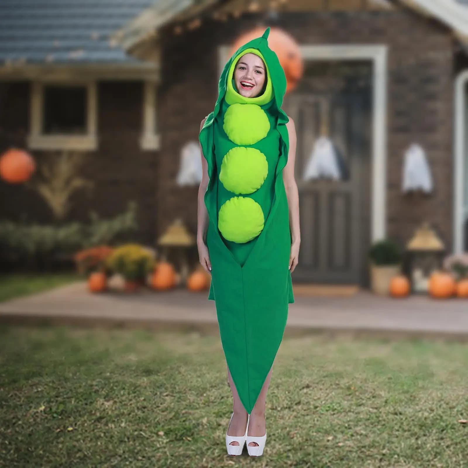 Pea Pod Cosplay Costume Funny Decorative Outfit Vegetable Costume for Masquerade Holiday Stage Performance Role Play Party Props