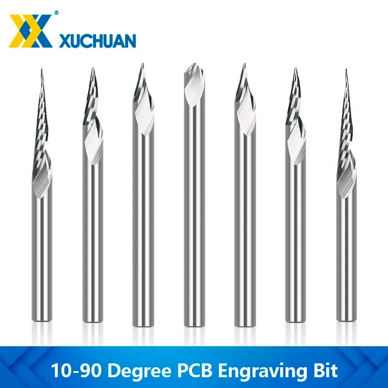 PCB Engraving Bit 3.175mm Shank V Shape Carving Bits 10-90 Degrees Carbide CNC Router Bit Tipped 0.1 0.2 0.3mm 3D Milling Cutter