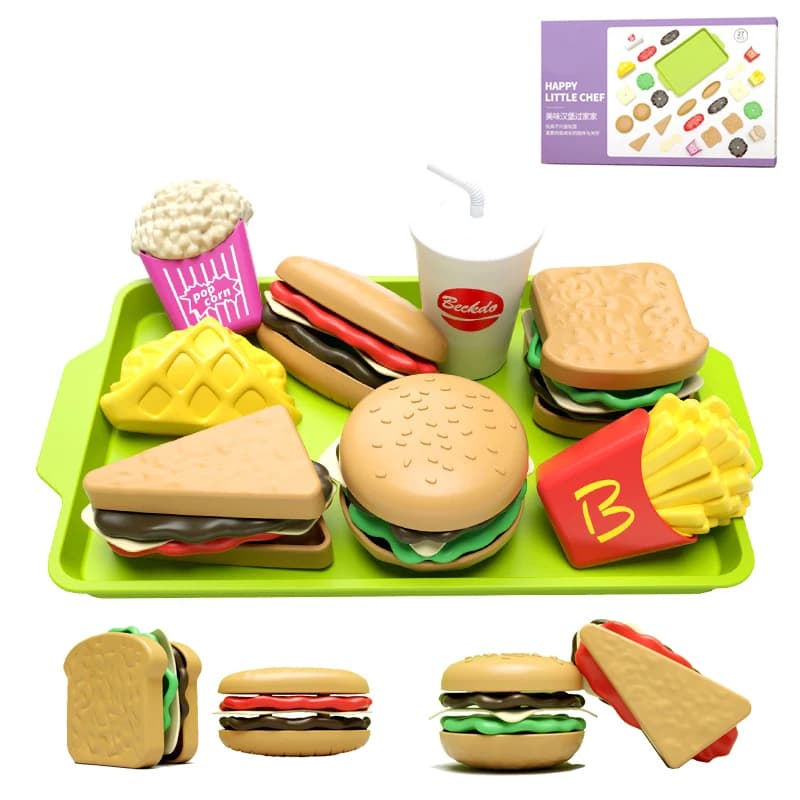 Children Hamburger Pretend Play Cooking Toys Set Mini Simulation Food Kitchen Toys For Girls Sandwich Fries Burger Assembly Game