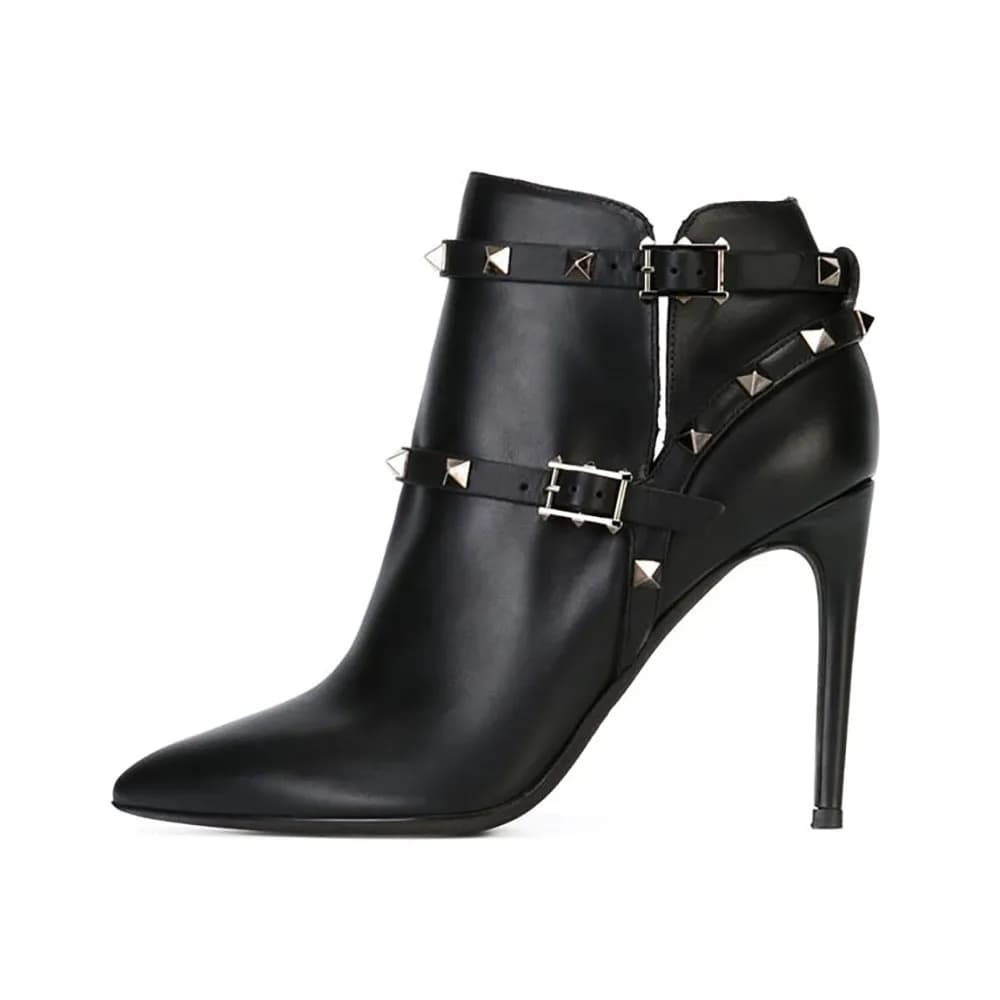 Arden Furtado 2024 Autumn Rivet Ankle boots Pointed Toe Belt buckle Sexy Super high heel Modern boots Extra large size boots