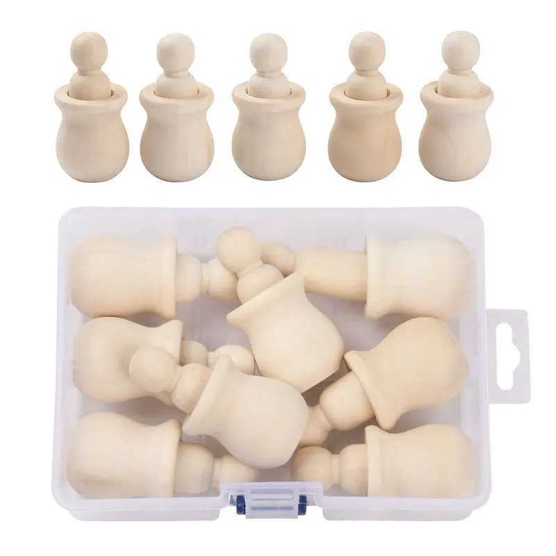 ABCPICK 8pcs Wooden Peg Dolls Unfinished DIY Paint Stain Kid's Party Favor Wedding Decor Wood Craft People Nesting dolls in cups
