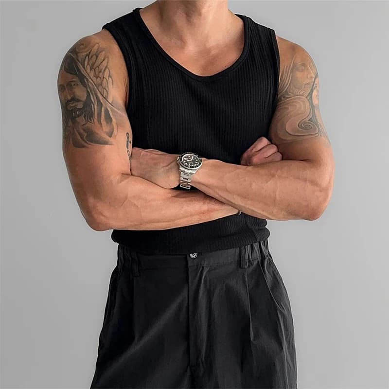 New Casual Stretch Slim Mens Tank Tops Fashion Simple Solid Color Ribbed Vest Summer Streetwear Trendy All-match Mens Camisoles
