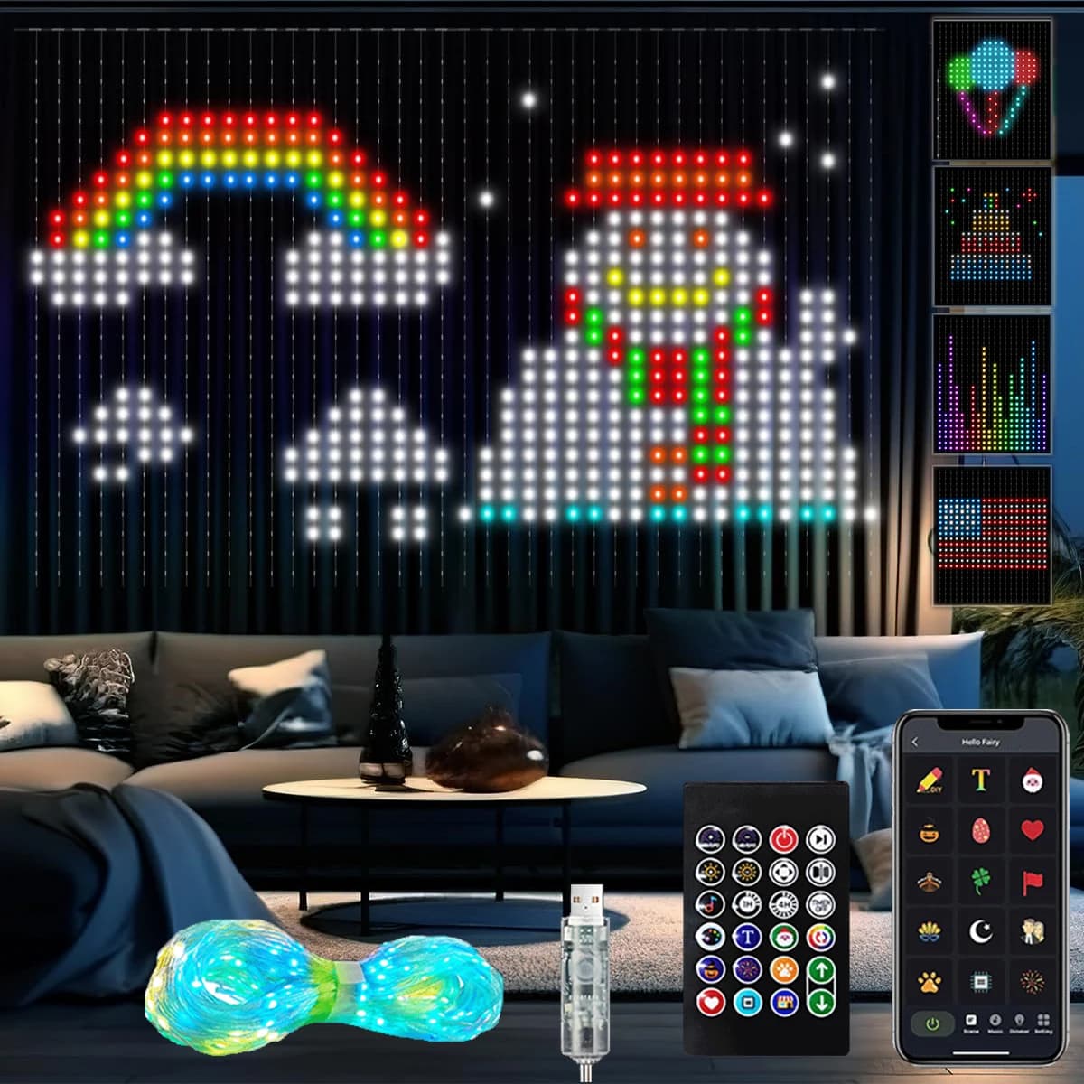 LED upgraded version of smart curtain light USB interface can upload pictures for display Suitable for room atmosphere decoratio