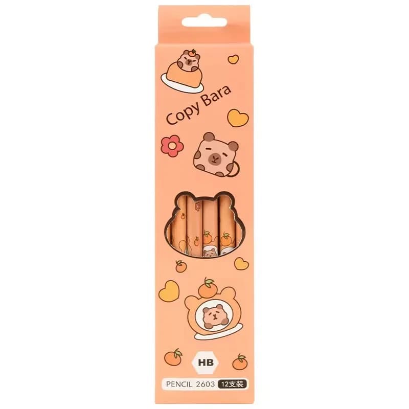 12Pcs/Set Capybara Cute Kawaii Cartoon Pencil HB Sketch Items Drawing Stationery Student School children's day gift