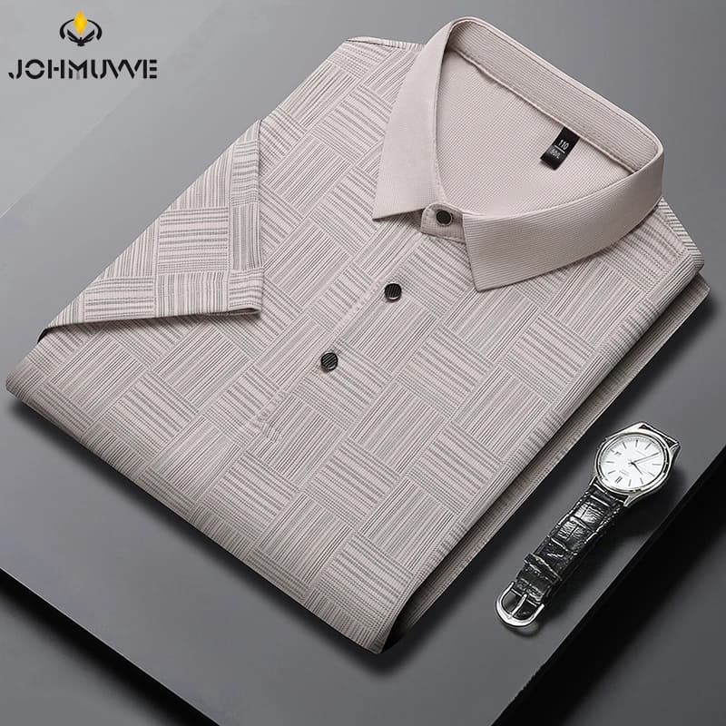 2025 Men's New Printed Business Casual Short sleeved POLO Shirt Fashion  Comfortable and Breathable Top
