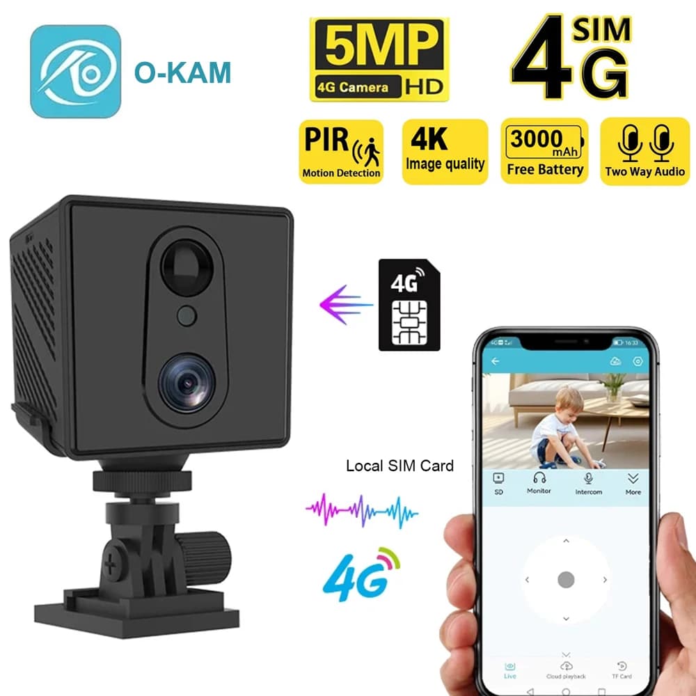5MP Mini Camera 3000mAh Battery 64GB 4G SIM Card Surveillance Wifi Night Vision Motion Detection CCTV Two-way voice IP Camera