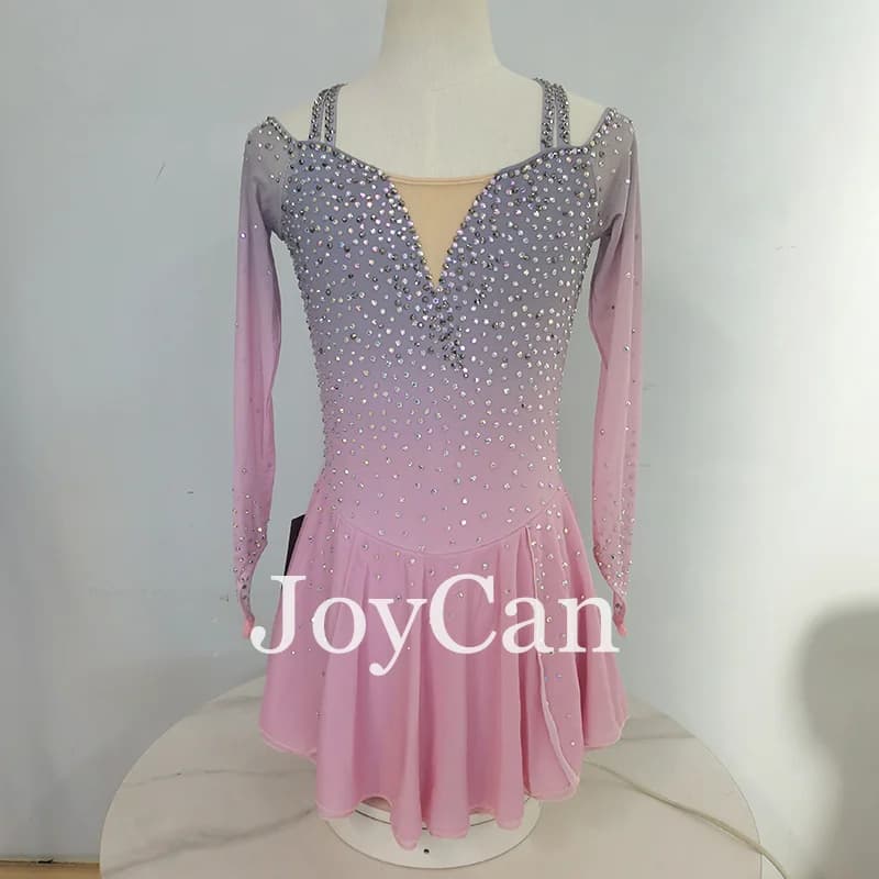 JoyCan Ice Figure  Skating  Dress Girls Pink Spandex Stretchy Competition Dance Wear Customized