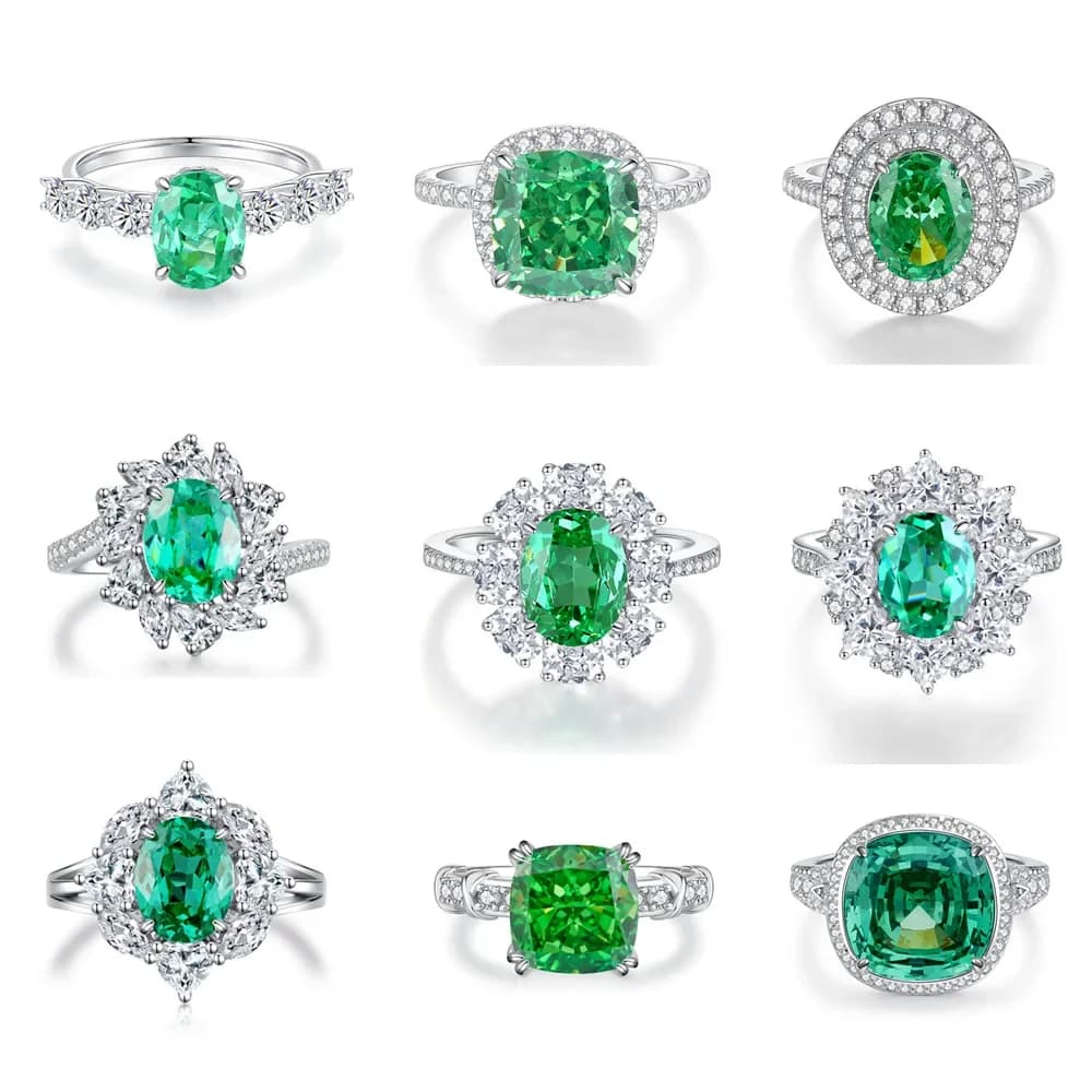 ABLES CHIC Emerald High Carbon  Luxury Wedding Ring Solid 925 Silver Green Gemstone Cocktail Rings CZ Jewelry R0003
