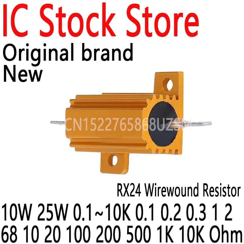 2PCS 10W 25W RX24 Aluminum Power Metal Shell Case Wirewound Resistor 0.1~10K 0.1 0.2 0.3 1 2 68 10 20 100 200 500 1K 10K Ohm