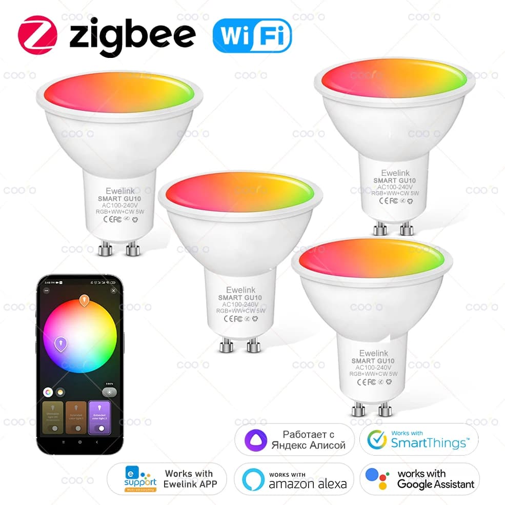 Ewelink GU10 Zigbee LED Bulbs Wifi Smart LED Light Bulb RGB CW WW Dimmable Spotlight Works With Alexa Google Yandex Smartthings