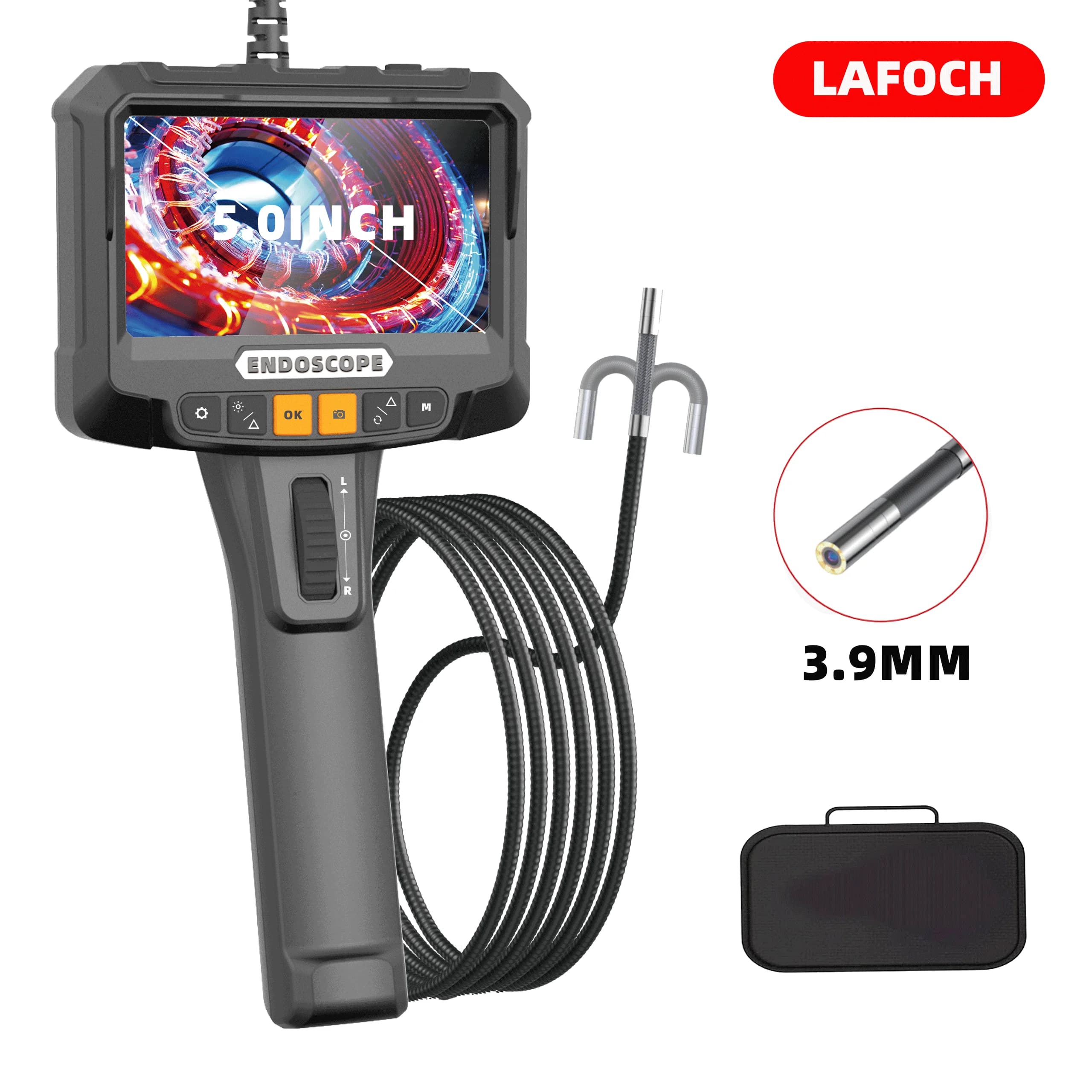 5-inch 360 ° rotating dual-lens endoscope, 3.9MM  IPS endoscope inspection camera, automotive mechanical industrial endoscope