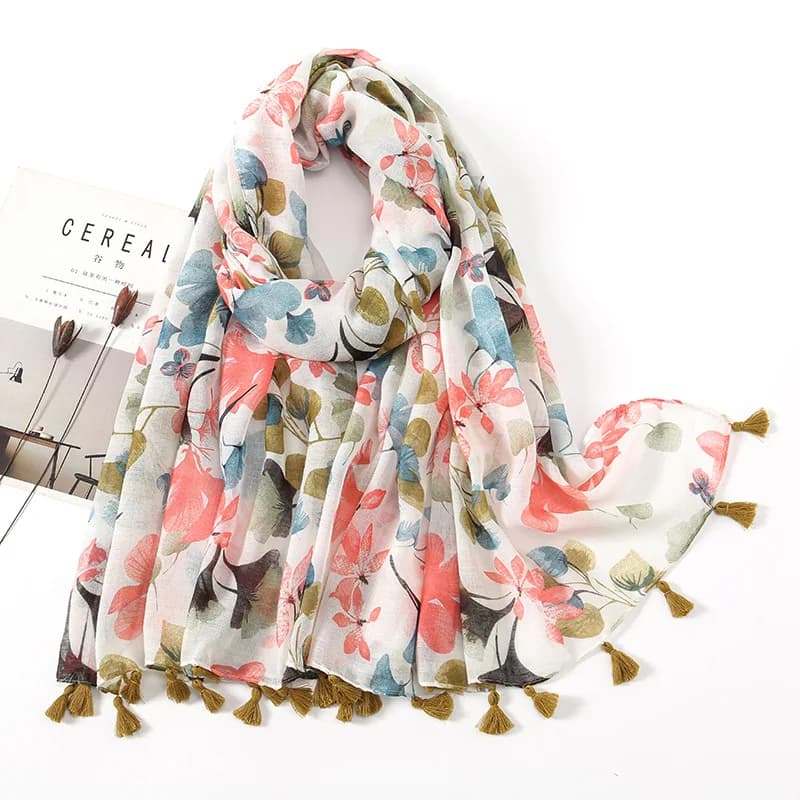 2023 Fashion Luxury Petal Floral Tassel Viscose Shawl Scarf Lady High Quality Wrap Pashmina Stole Bufandas Muslim Hijab 180*90Cm