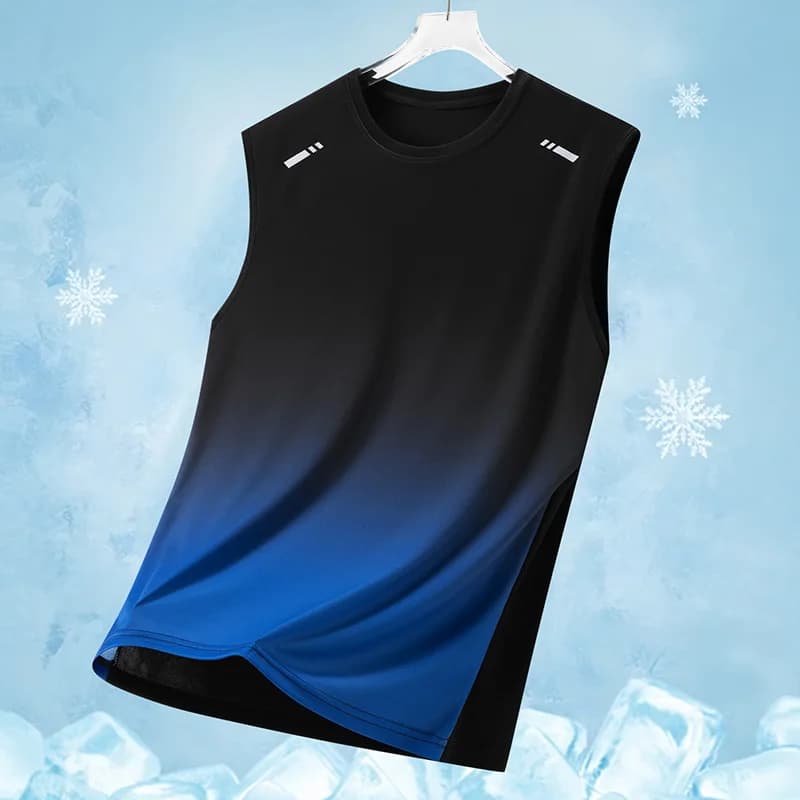 Men's Gradient Sports Vest Lightweight Sleeveless round Neck T-Shirt Summer Running Trendy Loose Fit Youth Cross-Border