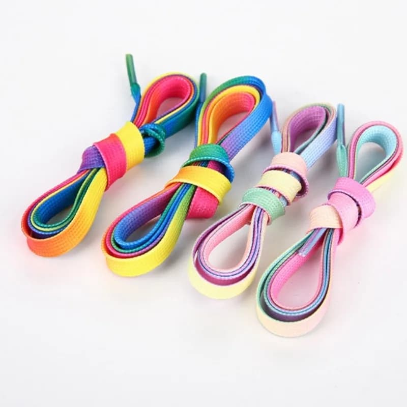 1Pair Colorful Gradient Shoelaces Flat Elastic Woven Laces for Casual Sneakers Polyester Rainbow Shoelaces for Kids Adult