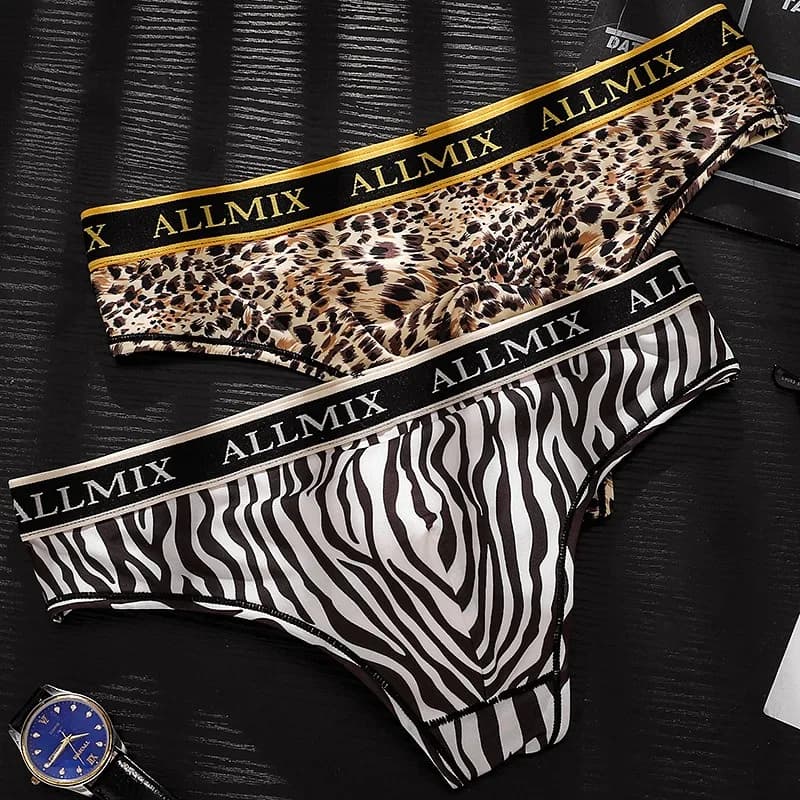 Men's Sexy Leopard Convex Pouch Briefs Letter Print Underwear Male Lingerie Sports Panties Fitness Low Waist T-back Underpants
