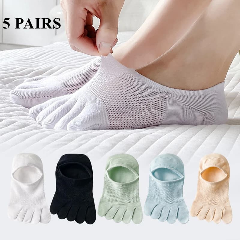 5 Pairs Summer Mesh Toe Socks Women Low Cut Toe Socks with Separate Fingers No-show Slipper Invisible Socks Five Finger