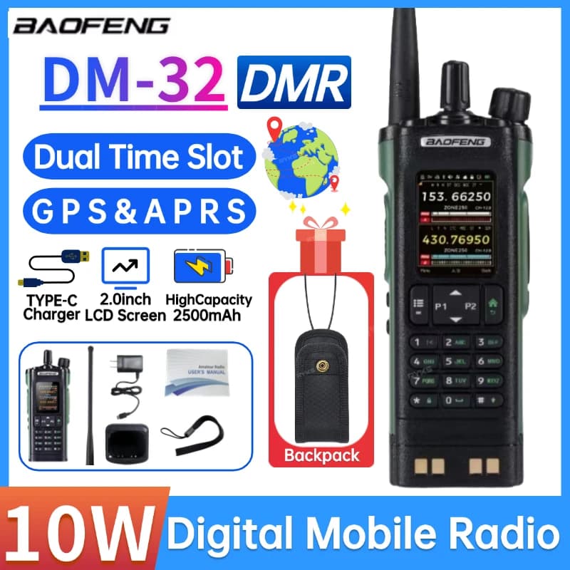 Baofeng Dmr Dm32 Walkie Talkie Gps Aprs Text Sms 8W Programming Recording Wireless Scan Frequency Type-C Charger Uv-32